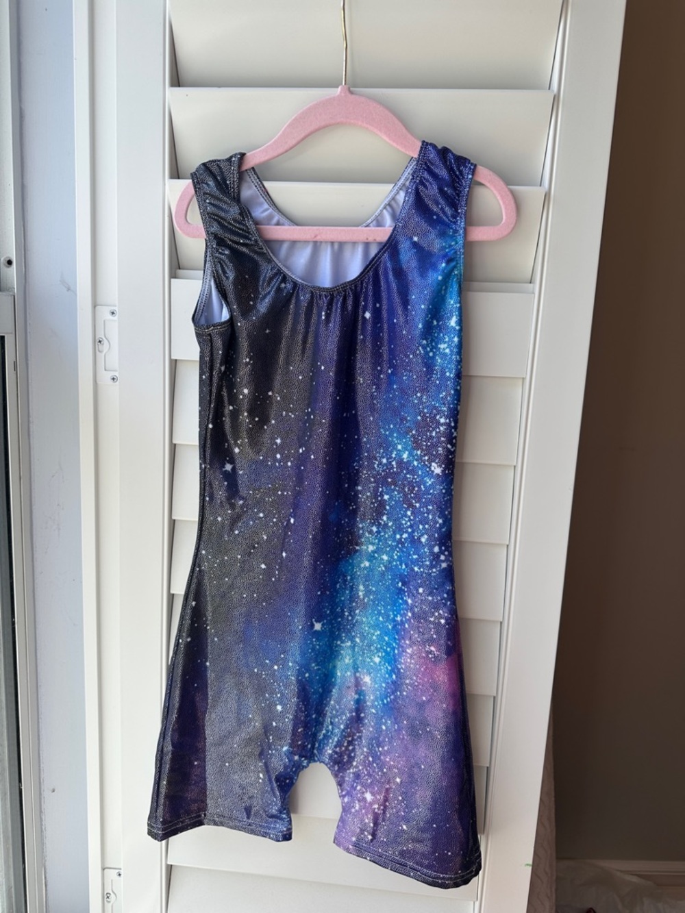 Galaxy Print Sleeveless Leotard Romper - Blue Purple Black